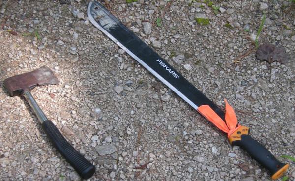Hatchet and machete used for hack and squirt 
